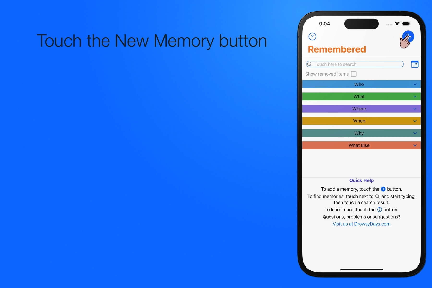 Touch the new memory button